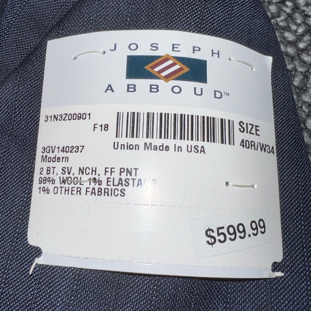 NEW - Joseph Abboud - modern fit BLUE Mens suit (jacket & pants) size 40R/W34 - Picture 4 of 12